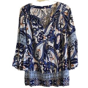 Crown & Ivy Blue and White Paisley Blouse